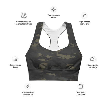 American Multi CAMO Black Longline sports bra - Womens Sports Bra