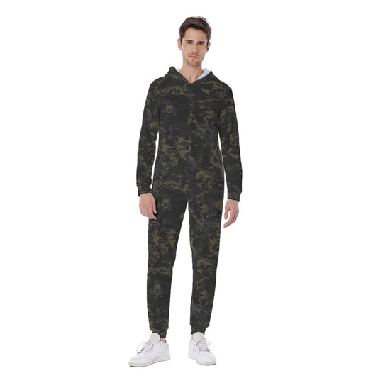 American Multi CAMO Black Men’s Hooded Jumpsuit - S / White - Mens