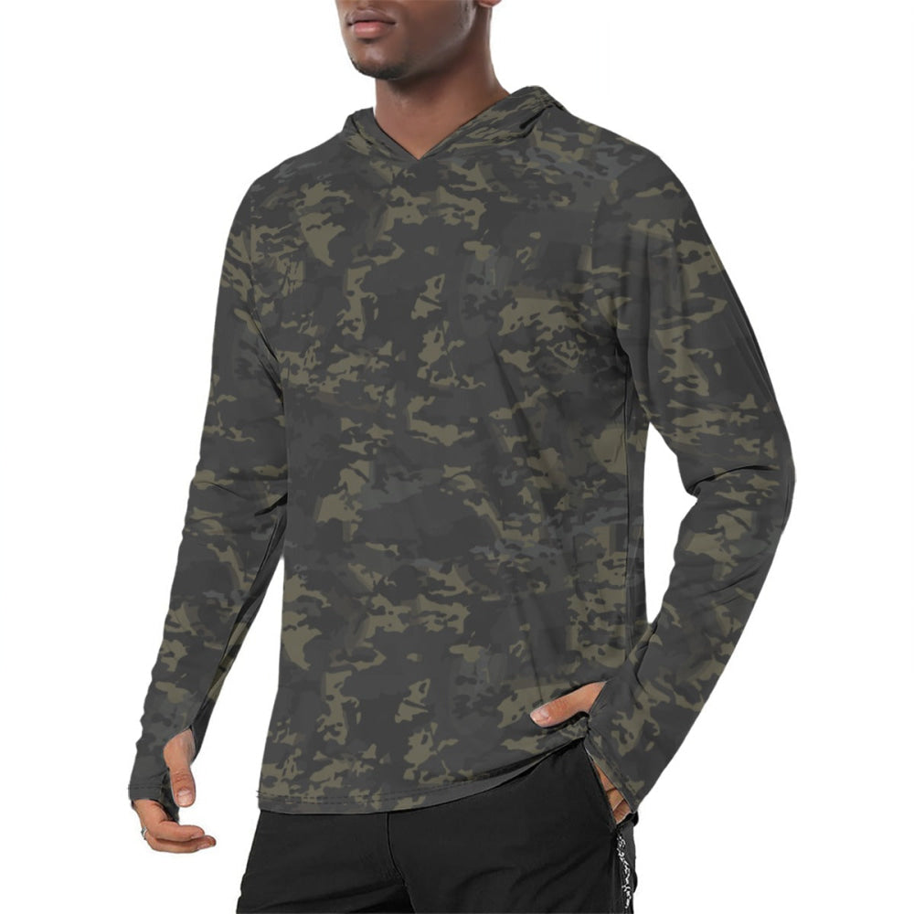 American Multi CAMO Black Men’s Sunscreen Sports Hoodie With Thumb Holes - Mens