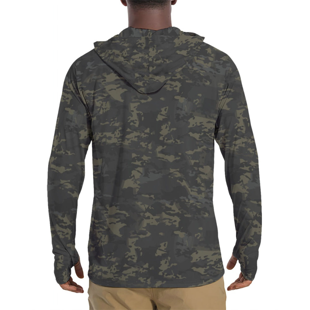 American Multi CAMO Black Men’s Sunscreen Sports Hoodie With Thumb Holes - Mens