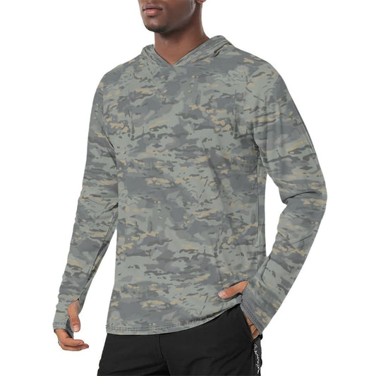 American Multi CAMO Urban Men’s Sunscreen Sports Hoodie With Thumb Holes - S / White - Mens