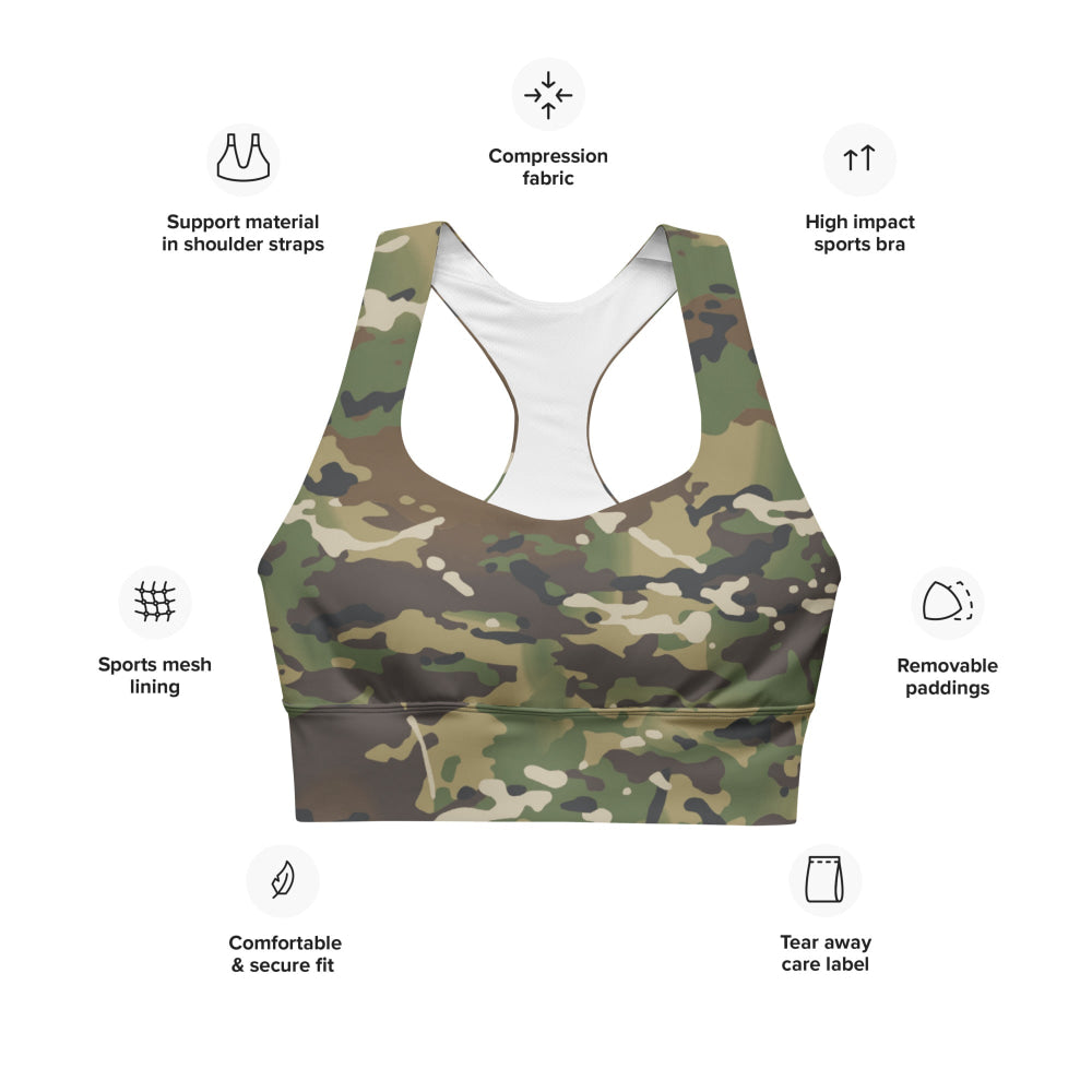 American Multi CAMO Woodland Longline sports bra - Womens Sports Bra