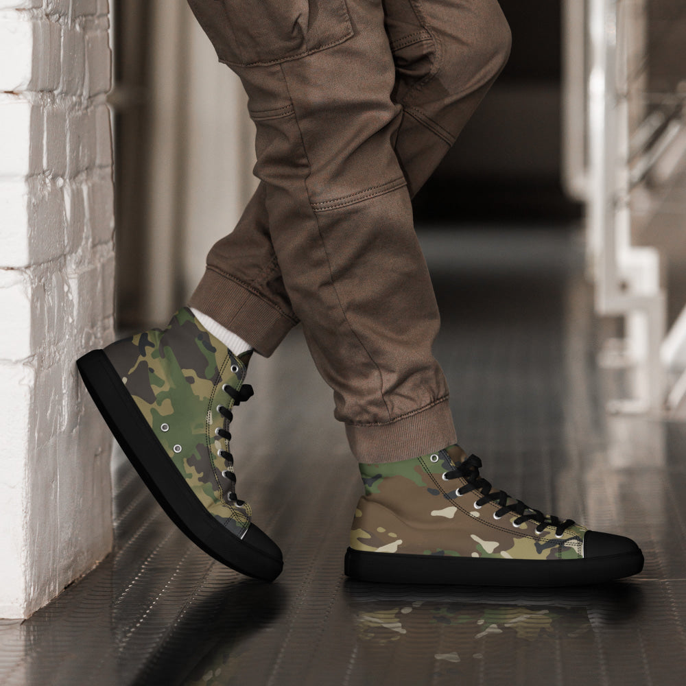 American Multi CAMO Woodland Men’s high top canvas shoes - Black / 5 - Mens High Top Canvas Shoes