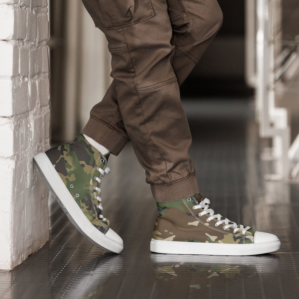 American Multi CAMO Woodland Men’s high top canvas shoes - White / 5