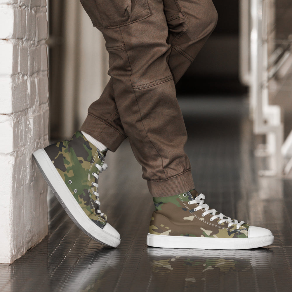 American Multi CAMO Woodland Men’s high top canvas shoes - White / 5 - Mens High Top Canvas Shoes