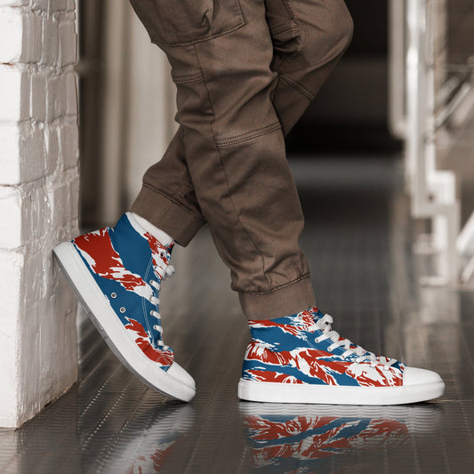 American Patriot Tiger Stripe CAMO Mens High-Top Canvas Shoes - White / 5