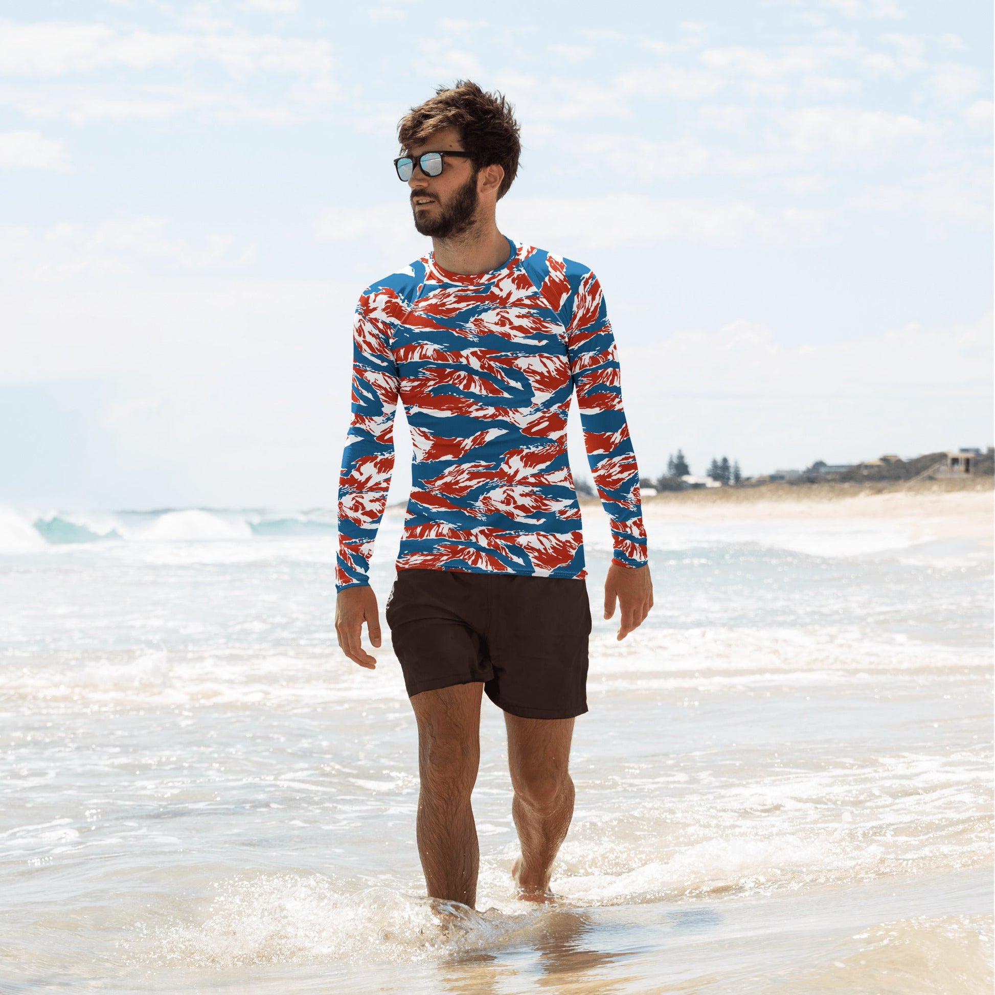 American Patriot Tiger Stripe CAMO Mens Long-Sleeve Rash Guard - XS