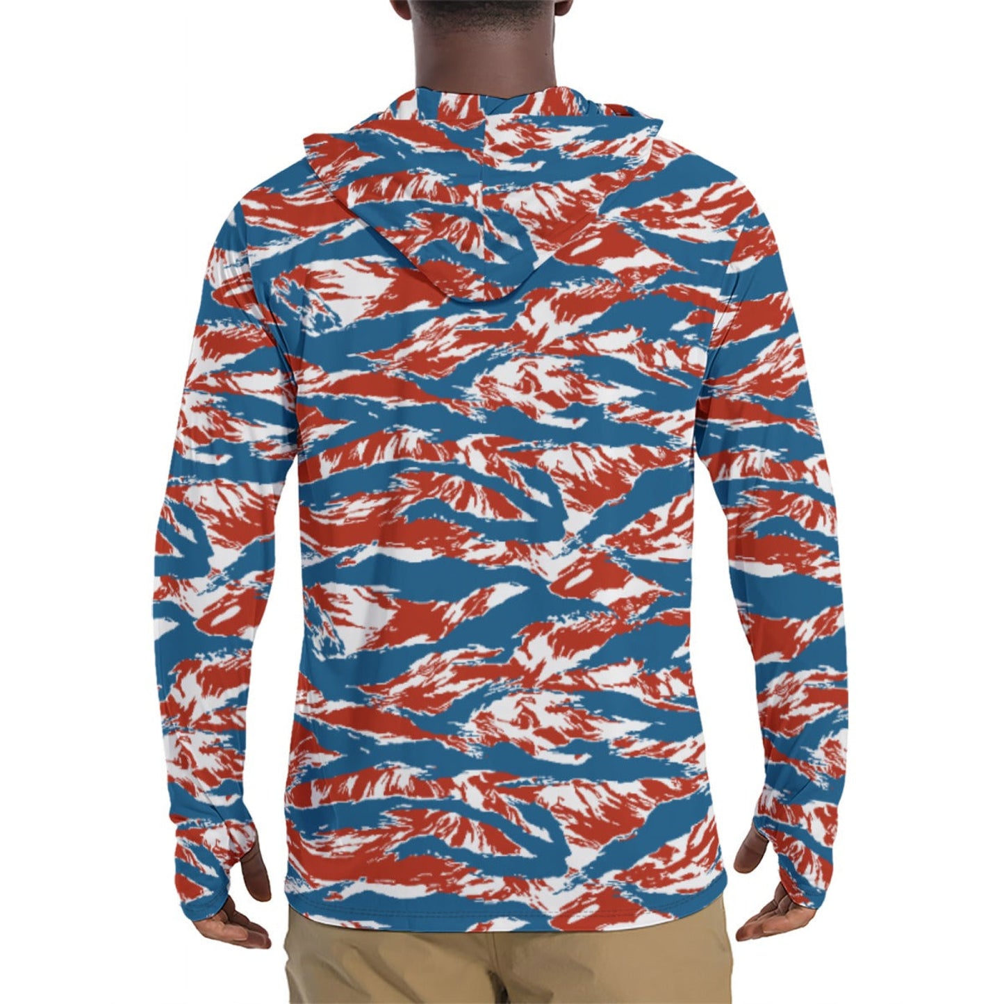 American Patriot Tiger Stripe CAMO Mens Sunscreen Sports Hoodie With Thumb Holes