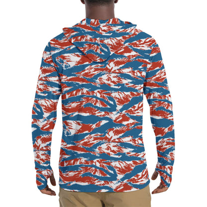 American Patriot Tiger Stripe CAMO Mens Sunscreen Sports Hoodie With Thumb Holes