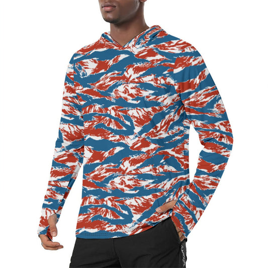 American Patriot Tiger Stripe CAMO Mens Sunscreen Sports Hoodie With Thumb Holes - S / White