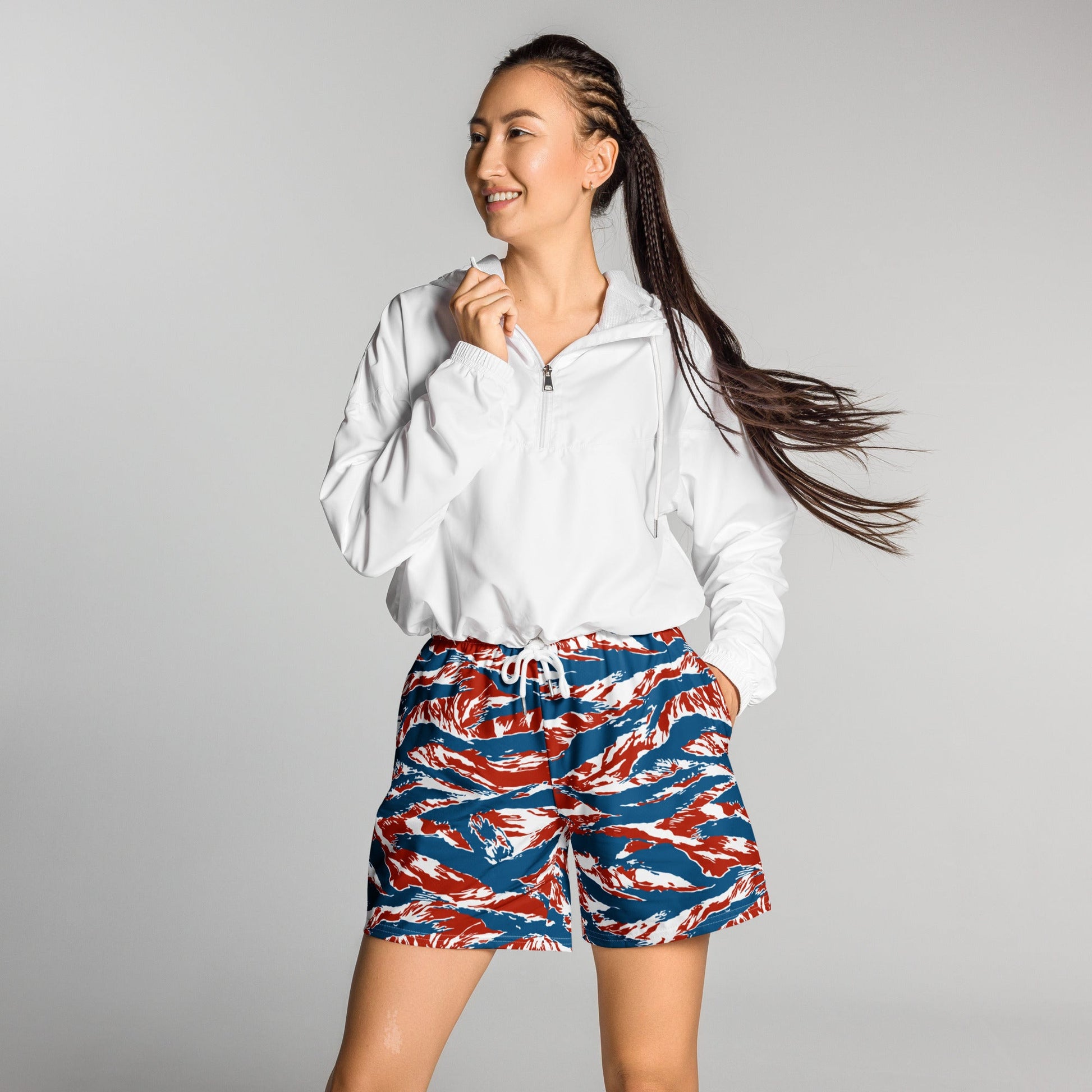 American Patriot Tiger Stripe CAMO Unisex Athletic Long Shorts