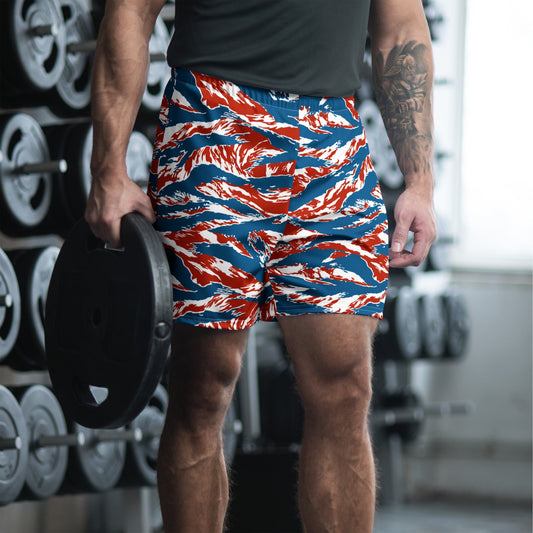 American Patriot Tiger Stripe CAMO Unisex Athletic Long Shorts - 2XS