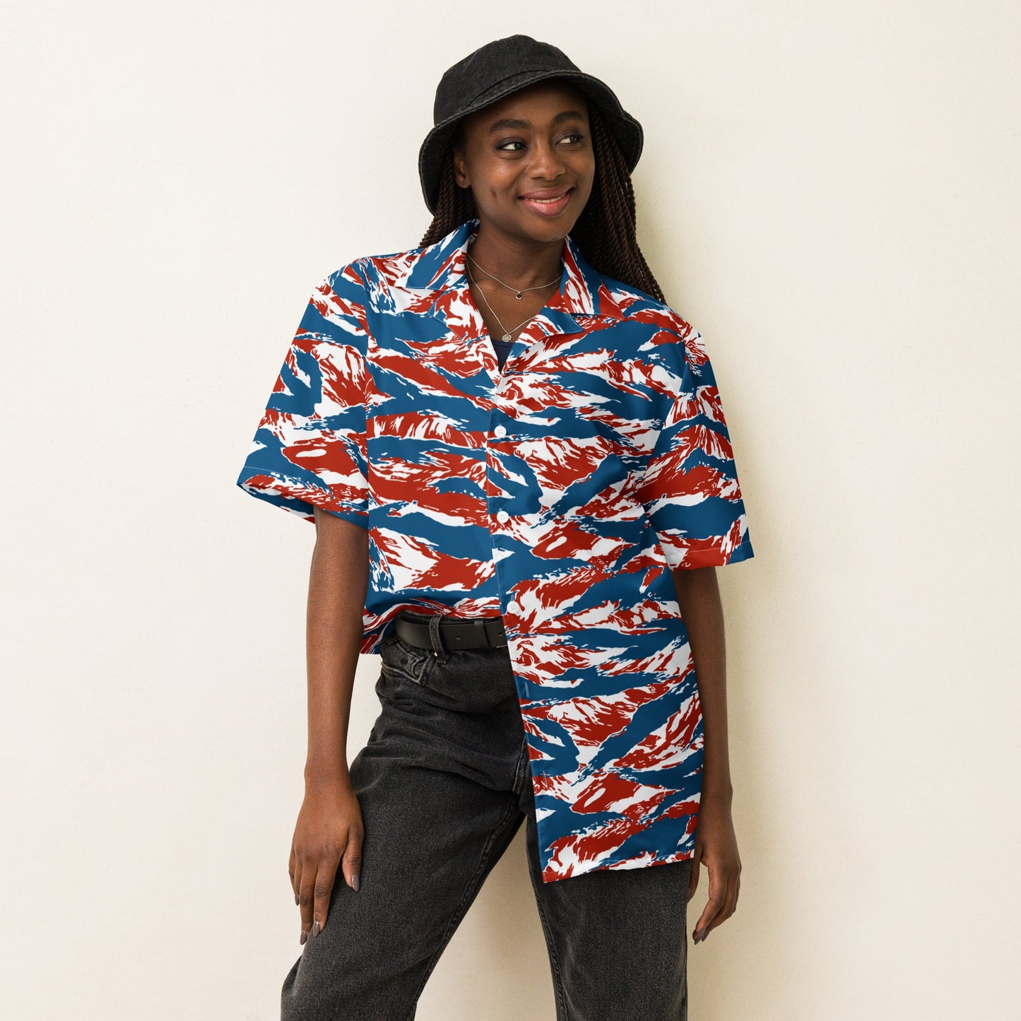 American Patriot Tiger Stripe CAMO Unisex Short-Sleeve Button Shirt
