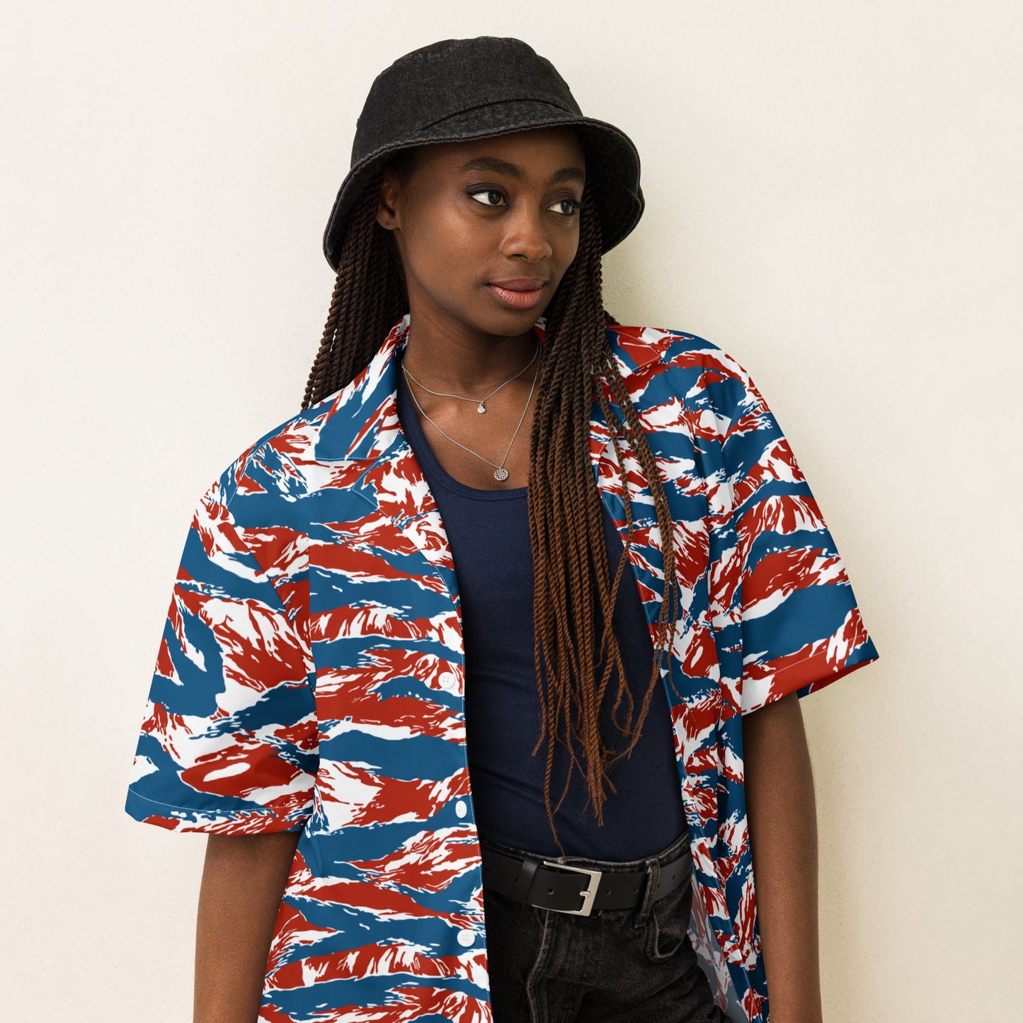 American Patriot Tiger Stripe CAMO Unisex Short-Sleeve Button Shirt