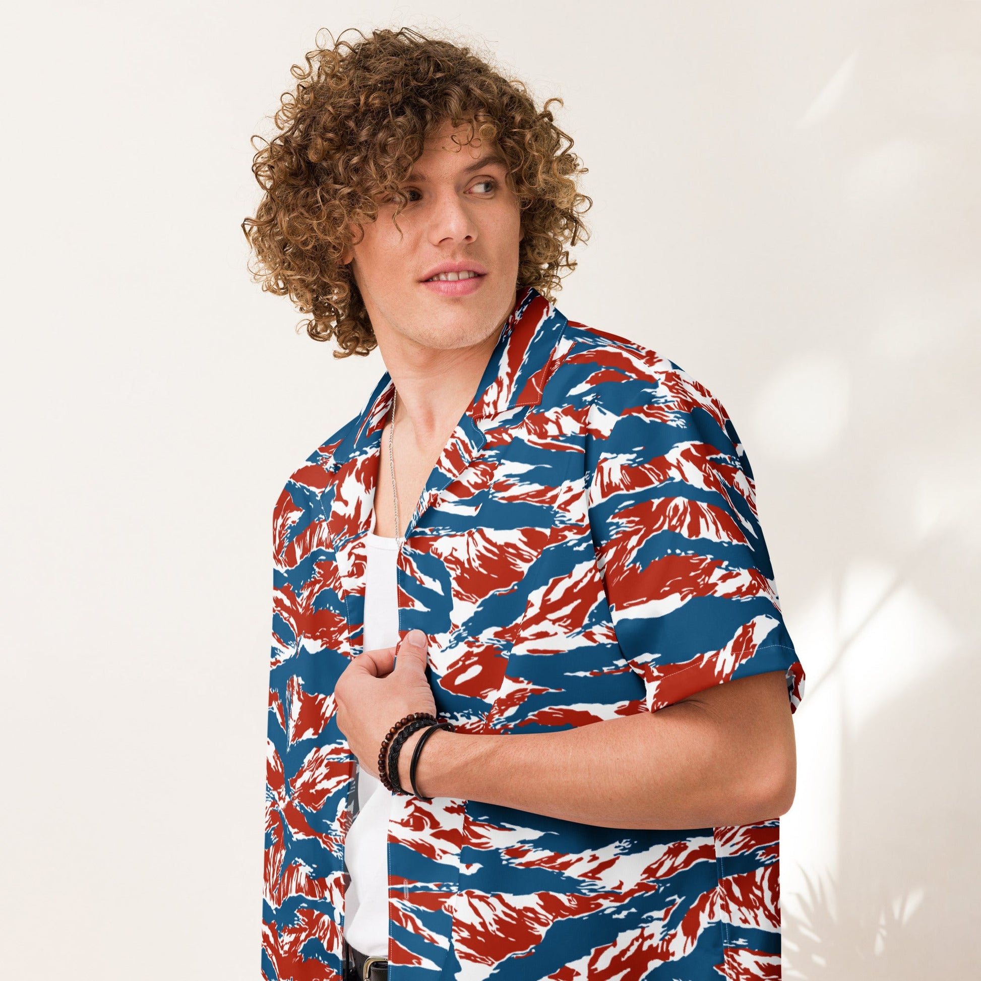 American Patriot Tiger Stripe CAMO Unisex Short-Sleeve Button Shirt - 2XS