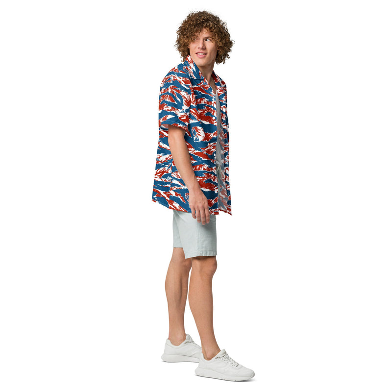 Tiger Stripe Patriot CAMO Unisex Short-Sleeve Button Shirt - Button-Up
