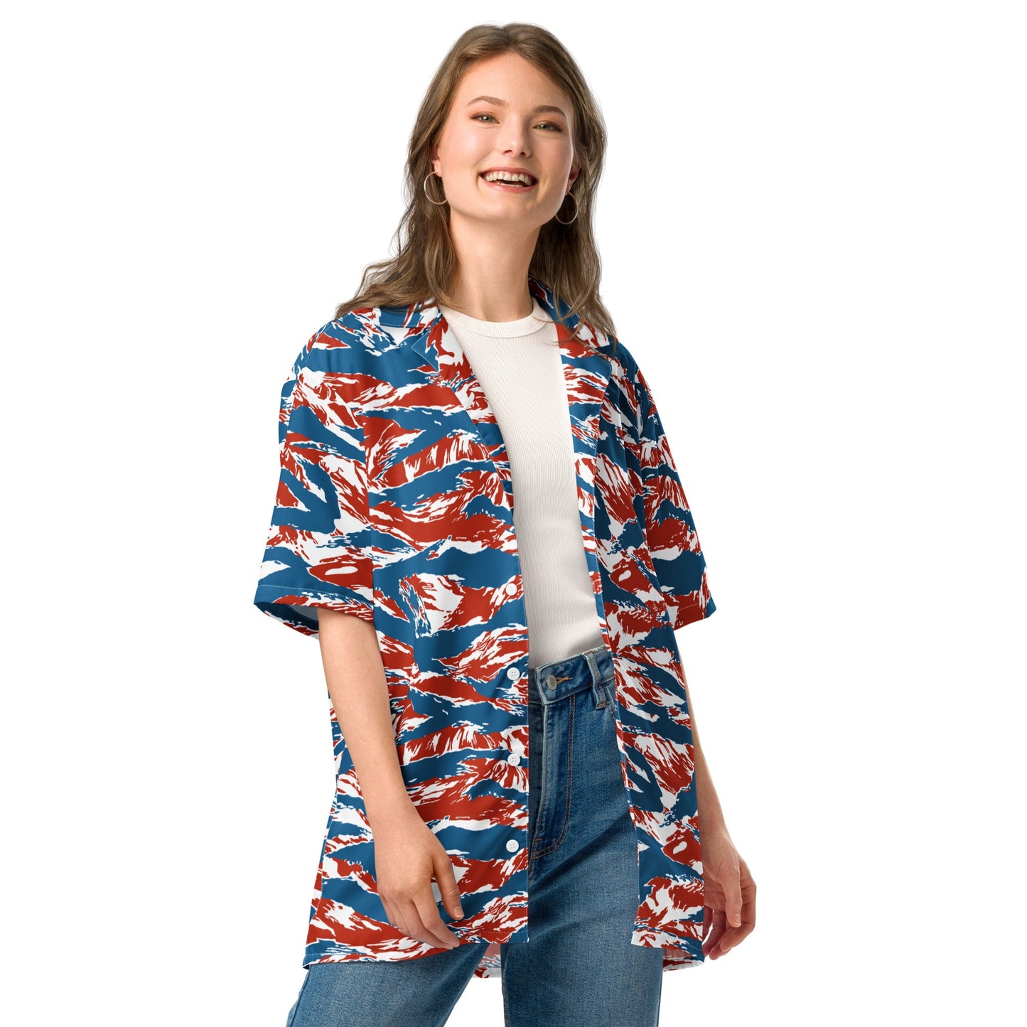 American Patriot Tiger Stripe CAMO Unisex Short-Sleeve Button Shirt