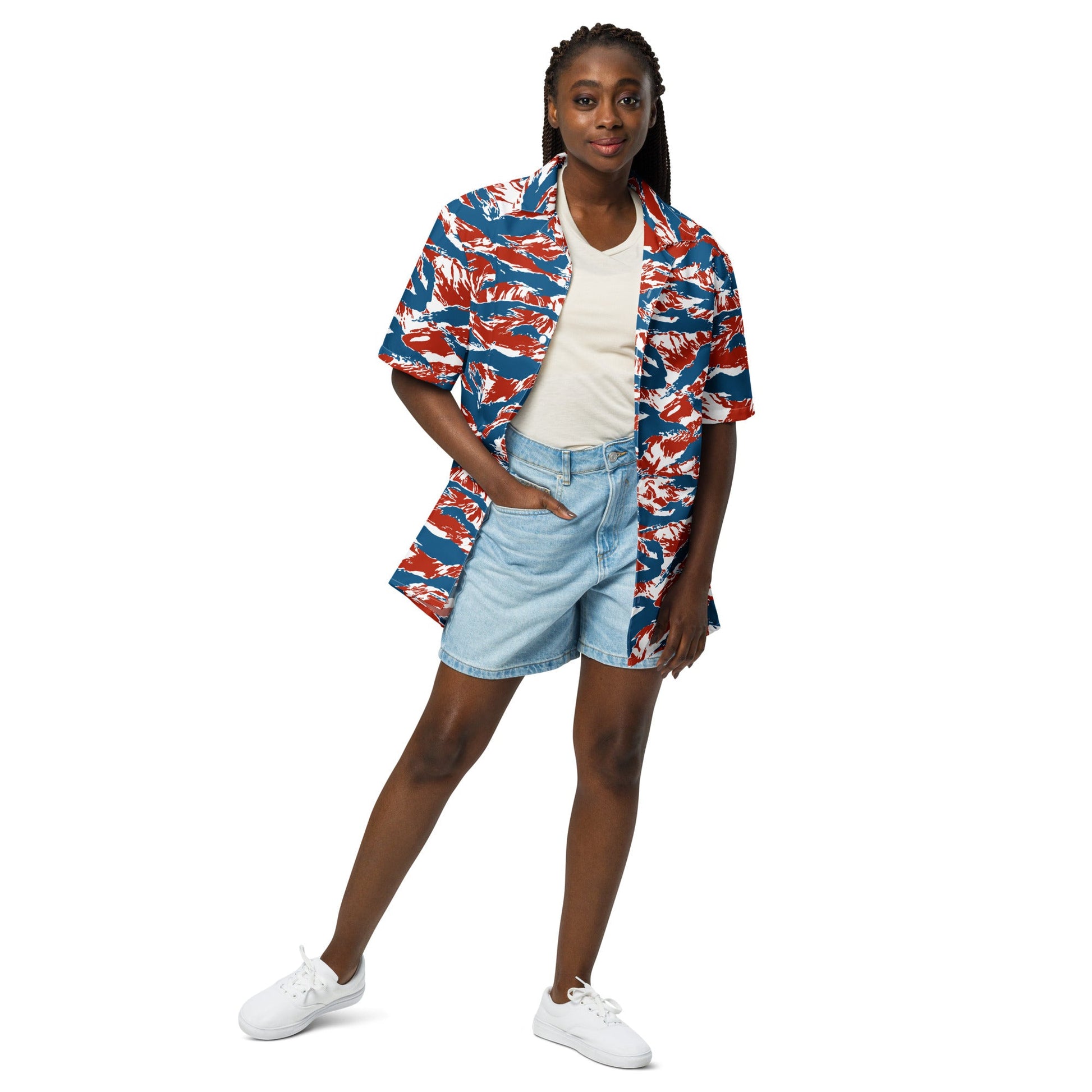 American Patriot Tiger Stripe CAMO Unisex Short-Sleeve Button Shirt