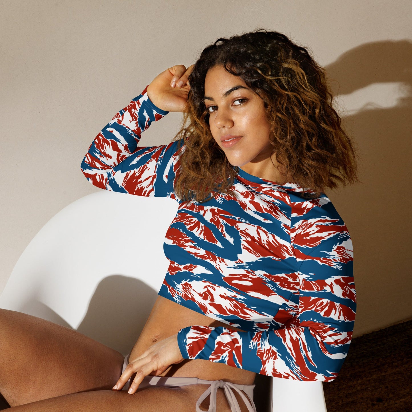 American Patriot Tiger Stripe CAMO Womens Long-Sleeve Crop Top
