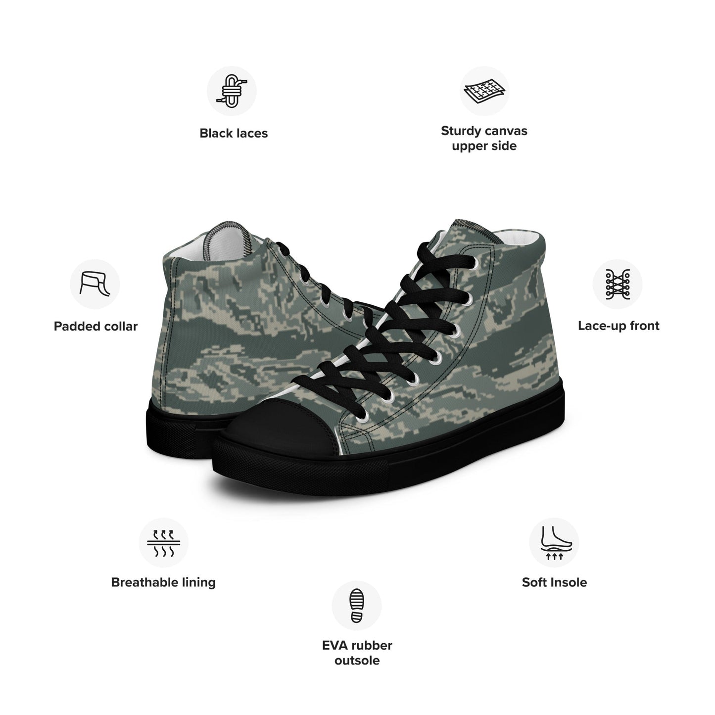American Tiger Stripe Airman Battle Uniform (ABU) CAMO Mens high top canvas shoes High Top Canvas Shoes