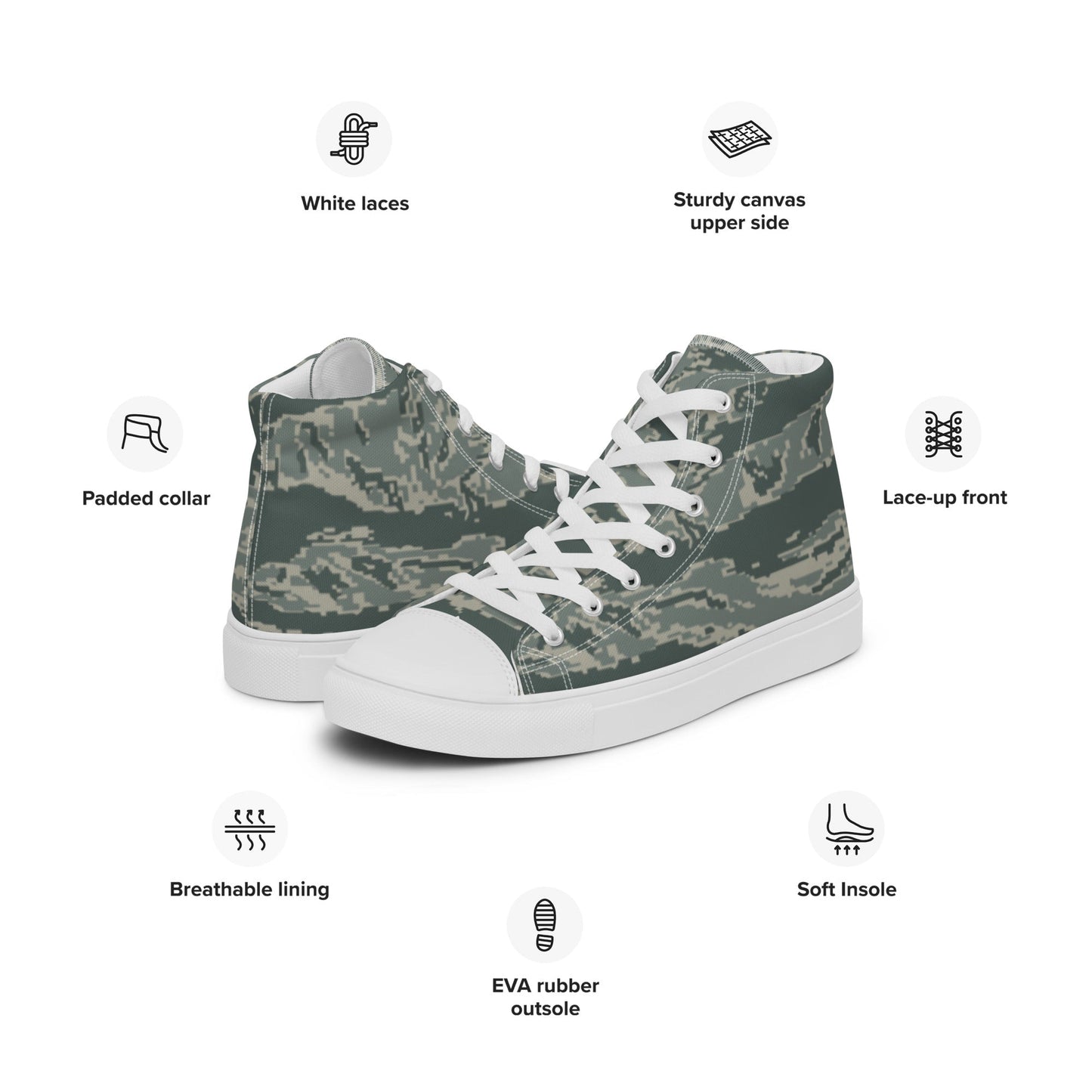 American Tiger Stripe Airman Battle Uniform (ABU) CAMO Mens high top canvas shoes High Top Canvas Shoes