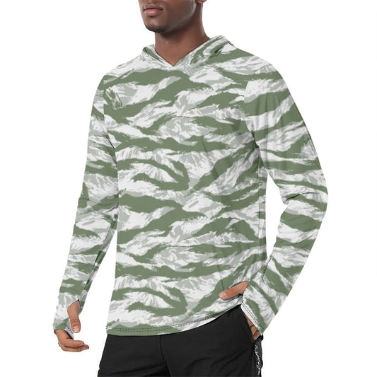 American Tiger Stripe Arctic Noorvik CAMO Mens Sunscreen Sports Hoodie With Thumb Holes