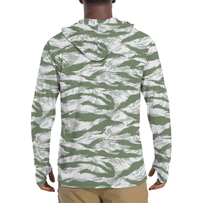 American Tiger Stripe Arctic Noorvik CAMO Mens Sunscreen Sports Hoodie With Thumb Holes - S / White