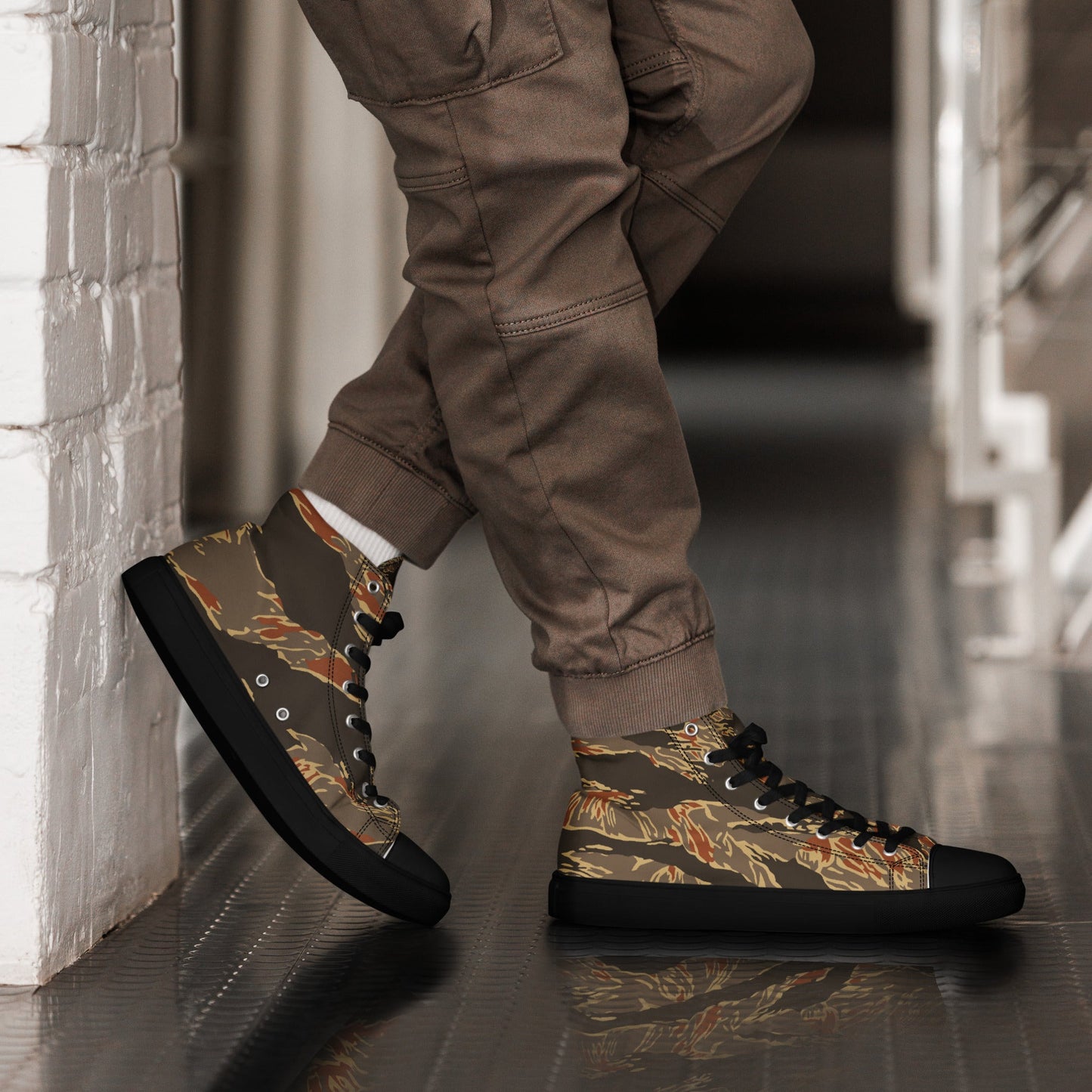 American Tiger Stripe Autumn CAMO Mens high top canvas shoes - 5 - High Top Canvas Shoes