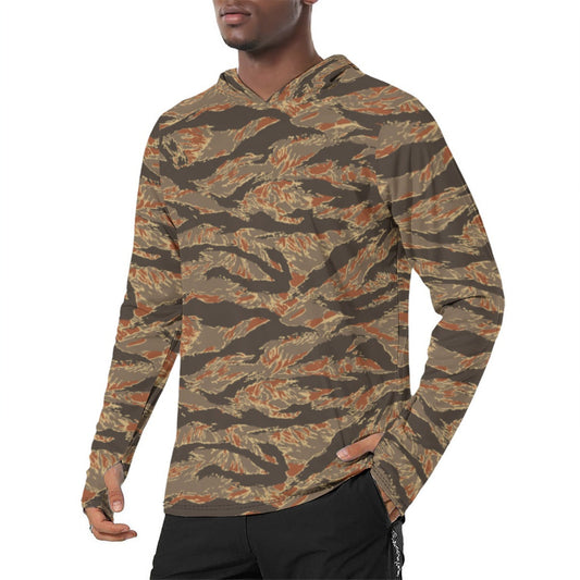 American Tiger Stripe Autumn CAMO Mens Sunscreen Sports Hoodie With Thumb Holes
