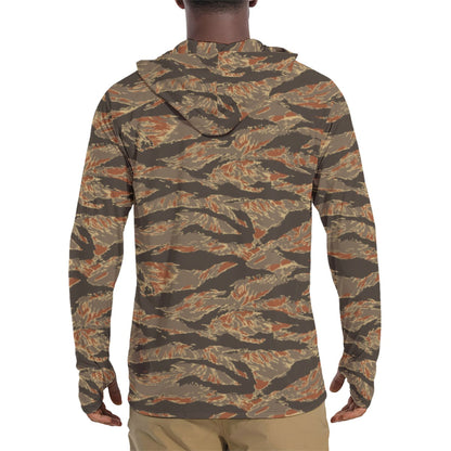 American Tiger Stripe Autumn CAMO Mens Sunscreen Sports Hoodie With Thumb Holes - S / White