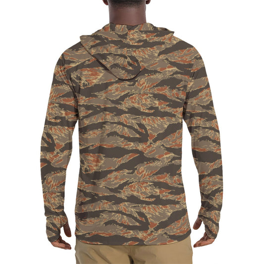 American Tiger Stripe Autumn CAMO Mens Sunscreen Sports Hoodie With Thumb Holes - S / White