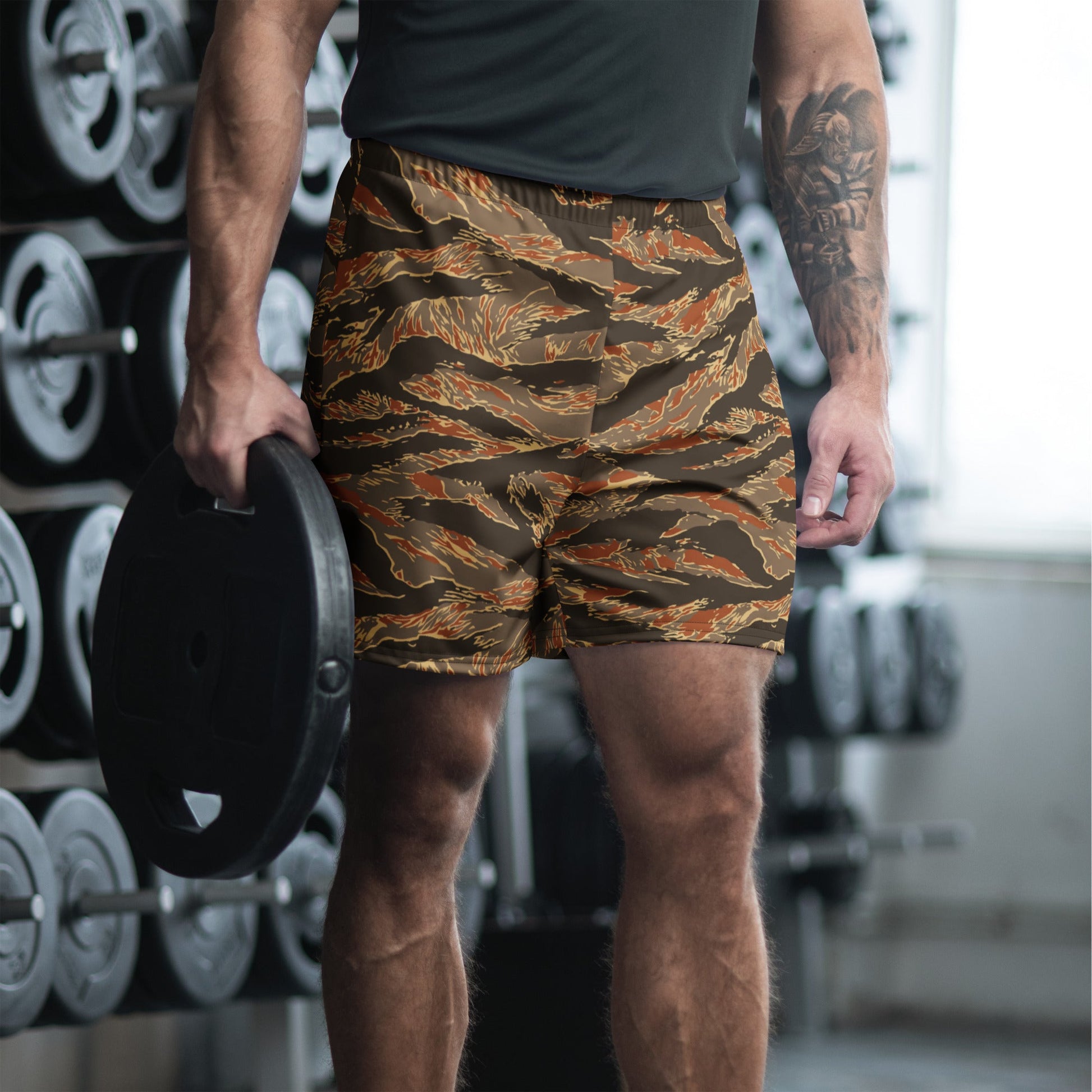American Tiger Stripe Autumn CAMO Unisex Athletic Long Shorts - 2XS