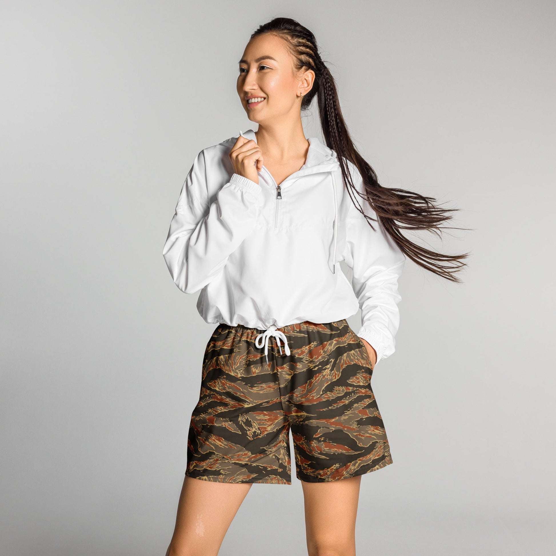 American Tiger Stripe Autumn CAMO Unisex Athletic Long Shorts