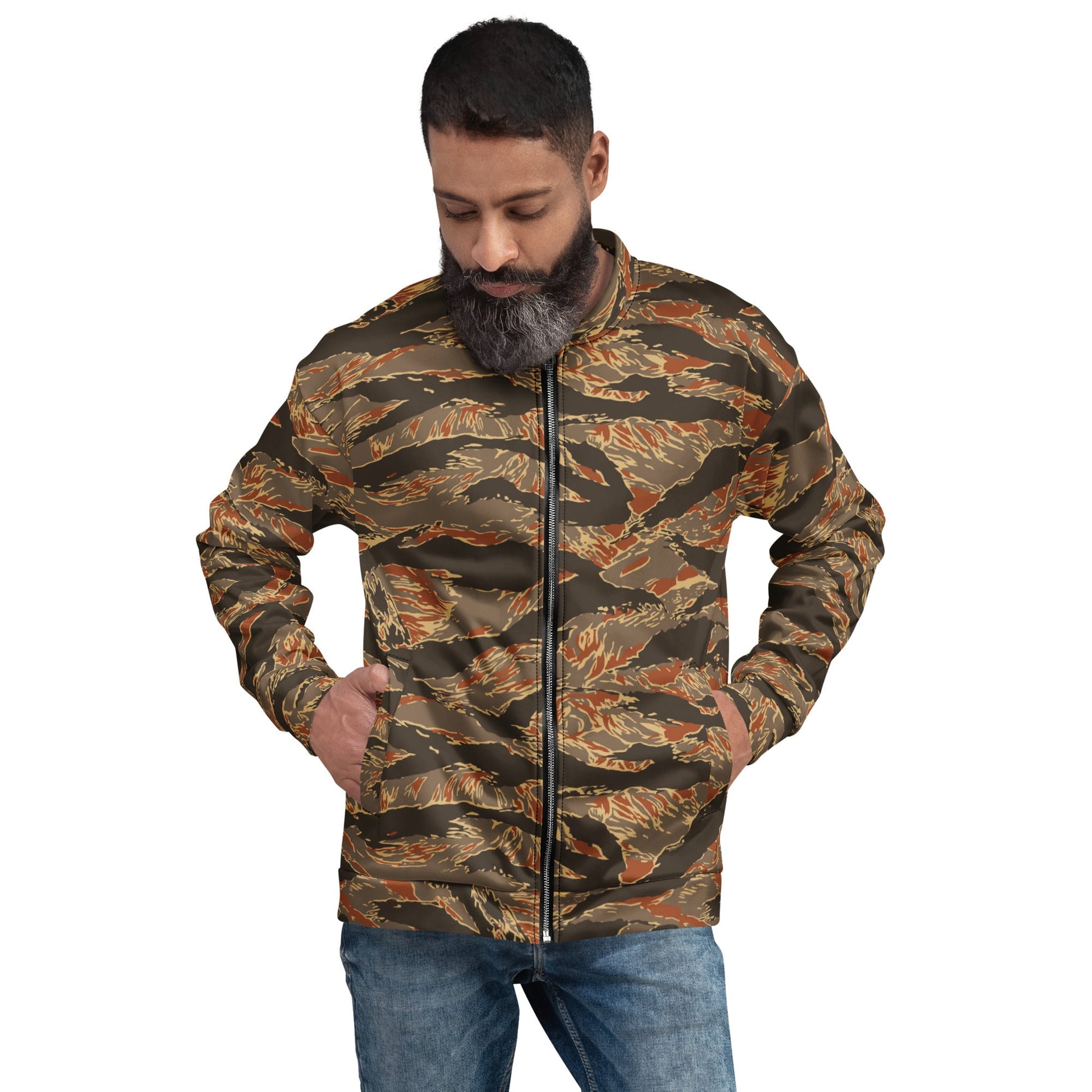American Tiger Stripe Autumn CAMO Unisex Bomber Jacket - XS