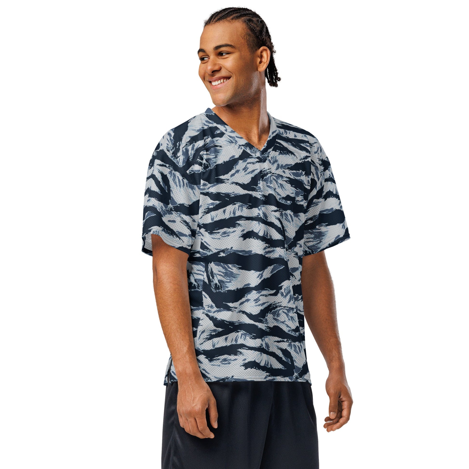 American Tiger Stripe Blue Frost CAMO Unisex Football Jersey