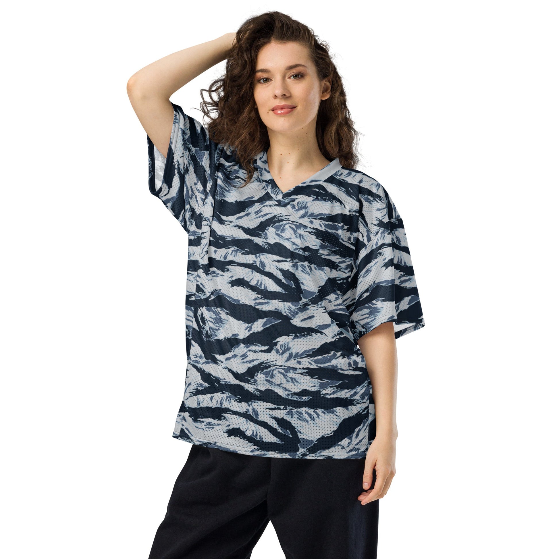 American Tiger Stripe Blue Frost CAMO Unisex Football Jersey