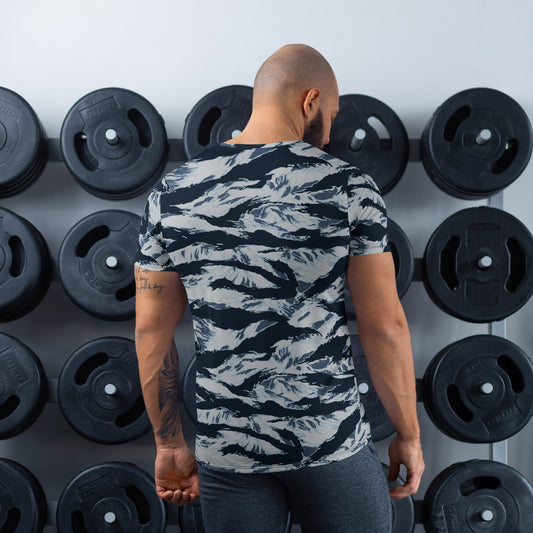 American Tiger Stripe Blue Frost CAMO Mens Athletic T-shirt - T-Shirts