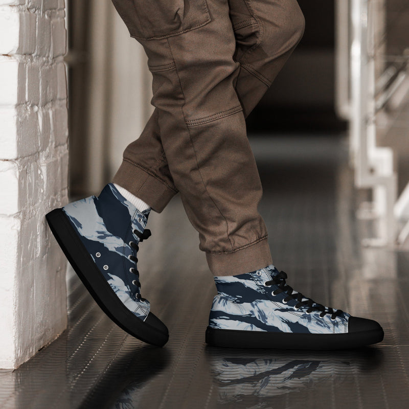 Tiger Stripe Blue Frost CAMO Mens High-Top Canvas Shoes - Black / 5