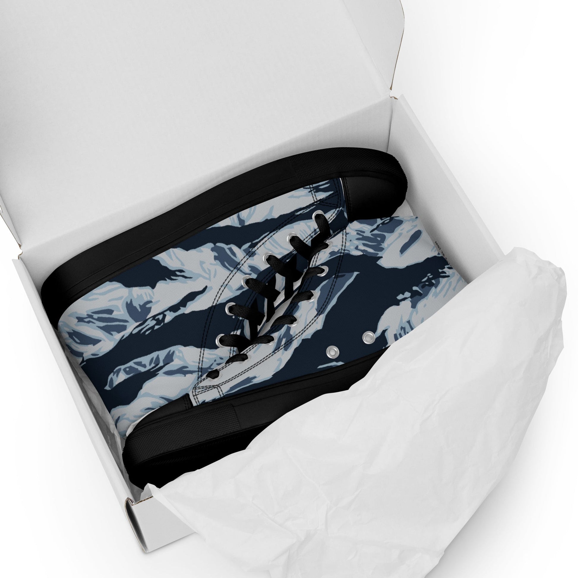 American Tiger Stripe Blue Frost CAMO Mens high top canvas shoes - High Top Canvas Shoes