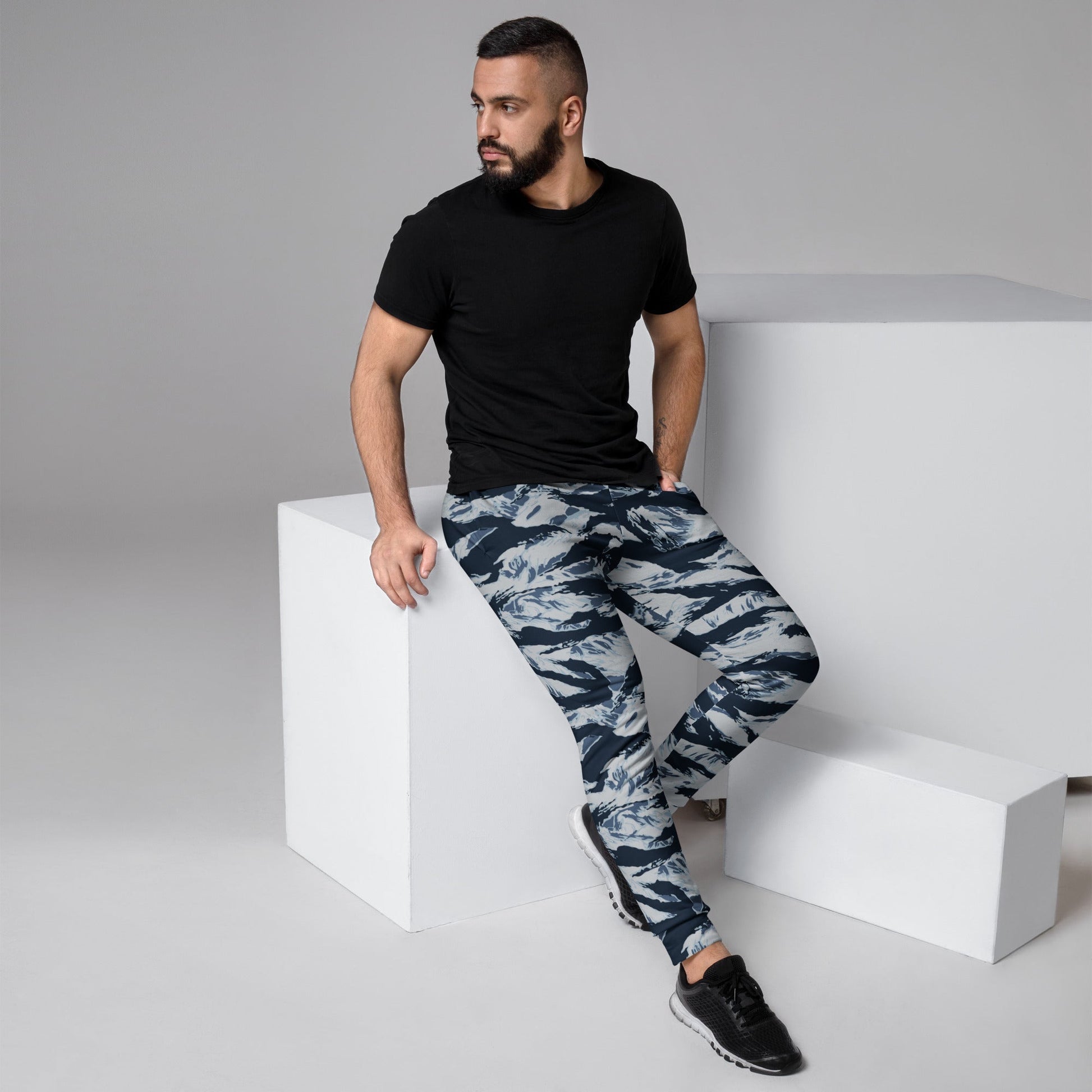 American Tiger Stripe Blue Frost CAMO Mens Joggers - XS