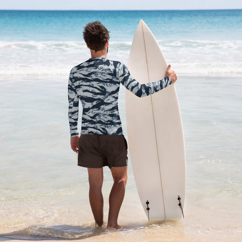 Tiger Stripe Blue Frost CAMO Mens Long-Sleeve Rash Guard