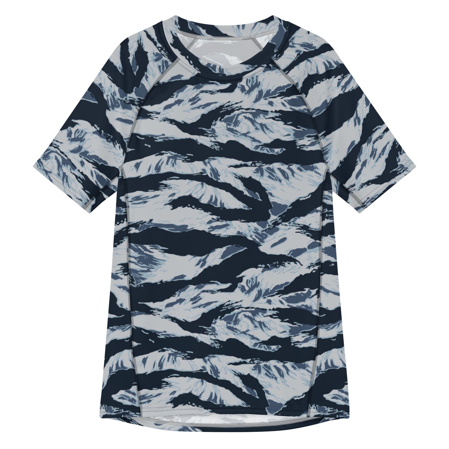 American Tiger Stripe Blue Frost CAMO Mens Short-Sleeve Rash Guard - 2XS - Short-sleeve Guards