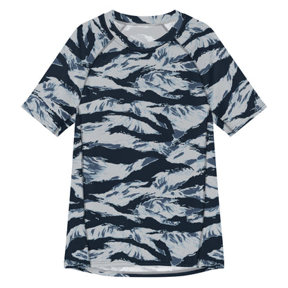 American Tiger Stripe Blue Frost CAMO Mens Short-Sleeve Rash Guard - 2XS - Short-sleeve Guards