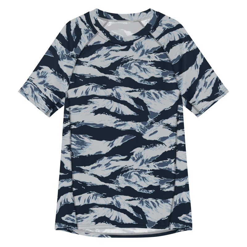 Tiger Stripe Blue Frost CAMO Mens Short-Sleeve Rash Guard - 2XS - SS