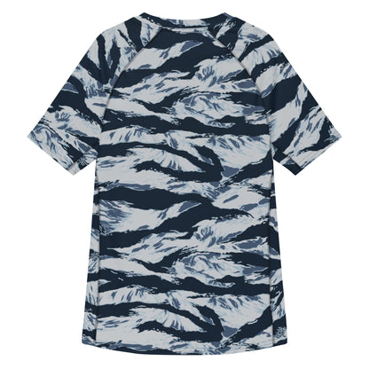 American Tiger Stripe Blue Frost CAMO Mens Short-Sleeve Rash Guard - Short-sleeve Guards