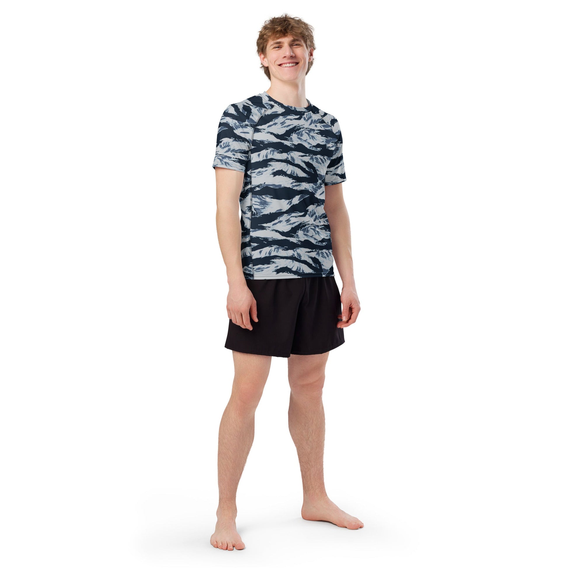 American Tiger Stripe Blue Frost CAMO Mens Short-Sleeve Rash Guard - Short-sleeve Guards