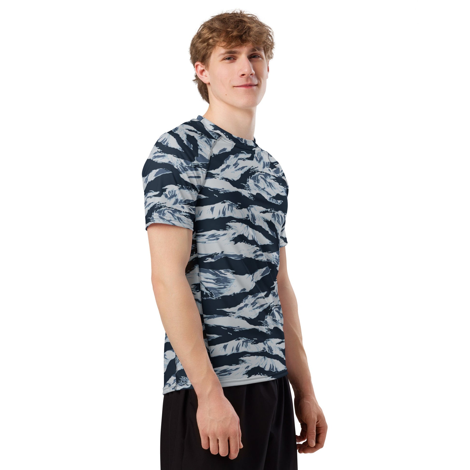 American Tiger Stripe Blue Frost CAMO Mens Short-Sleeve Rash Guard - Short-sleeve Guards