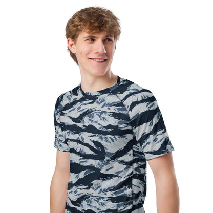 American Tiger Stripe Blue Frost CAMO Mens Short-Sleeve Rash Guard - Short-sleeve Guards