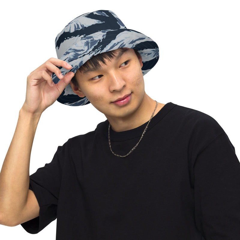 Tiger Stripe Blue Frost CAMO Reversible Bucket Hat - Head