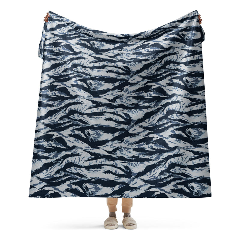 Tiger Stripe Blue Frost CAMO Sherpa Blanket - 60″×80″